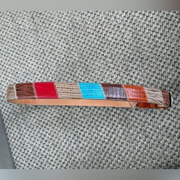 AS Bell ~ Italian Colorful Patchwork Leather Belt Men’s - Picture 9 of 9